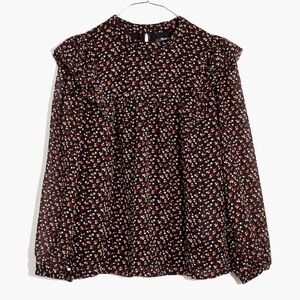 Madewell Georgette Mockneck Ruffle Yoke Puff Sleeve Top Blouse Preppy Small